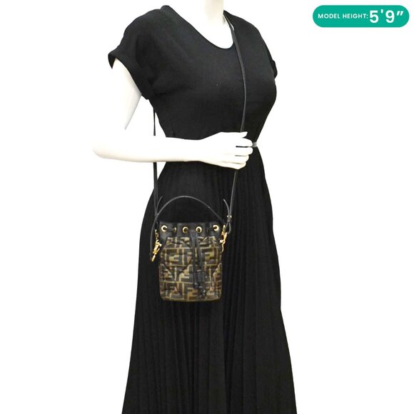 Fendi Mini Mon Tresor Leather Bucket Crossbody Bag Brown - Picture 2 of 13